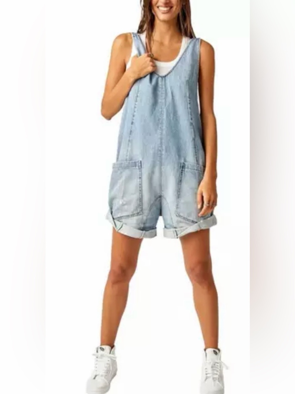 Free People Blue Denim Shortalls Romper. In great condition.